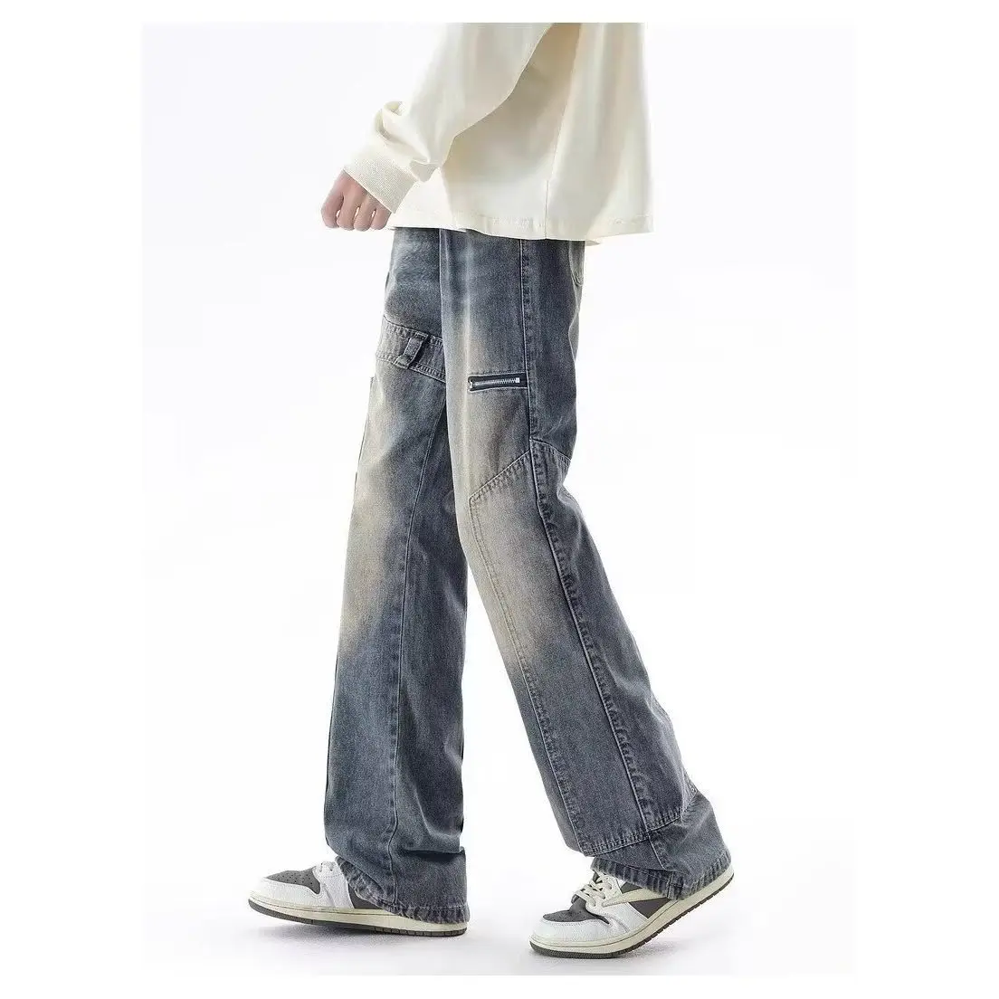 High Street 2026 Tooling Logging Jeans Men's Spring Autumn Trendy Brand Washed Micro-pull Loose Straight Baggy Denim Long Pants