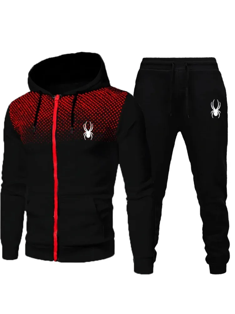 Popularny męski dres sportowy dwuczęściowy na rok 2025, bluza z kapturem, bluza rozpinana na zamek, odzież jesienno-zimowa. — zdjęcie 2