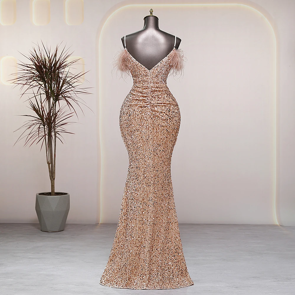 Sexy V-neck gold Evening dresses prom dress luxury evening dresses wedding party dresses formal occasion dresses Bride dresses