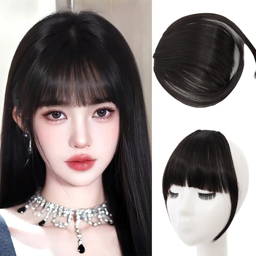 Easy-to-Use Clip-In Wispy Bangs for Women - Natural Look Synthetic Hairpieces, Heat Resistant