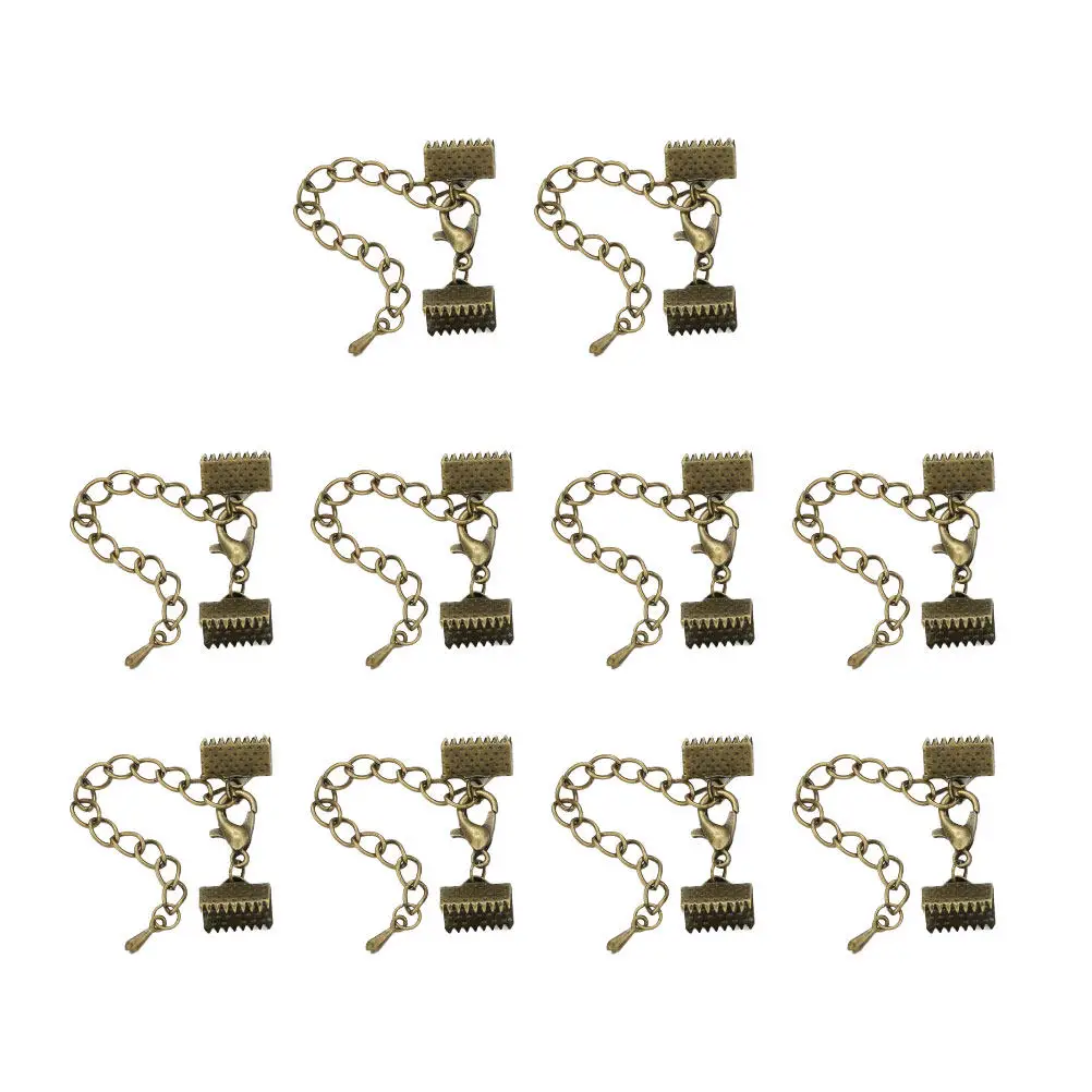 10Pcs 10Mm Plated Ribbon Ends Crimp Clasps with Internal Teeth for Ribbon Cord Lace Ends Jewelry Making Choker Necklace view 2