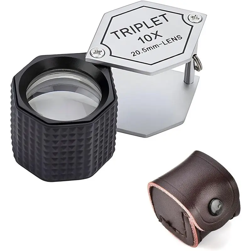 Loupe de bijoutier triple AB46-10X, loupe de poche avec lentille triple de 20,5 mm, loupe pliable en métal, loupe grossissante