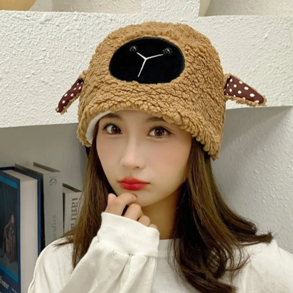 Casual Warm Winter Bucket Hat Fleece Lined Little Lamb Fluffy Costume Hat Cartoon Soft Cosplay Party Hat for Women
