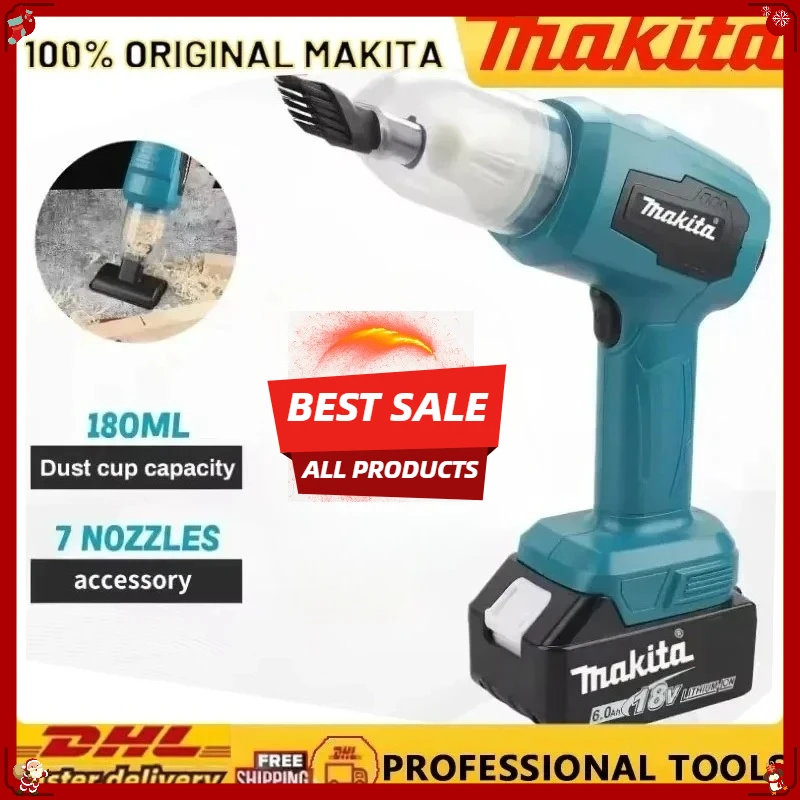

Беспроводной пылесос Makita: 200 Вт, 10000 Па, объем 180 мл, 7 насадок, для эффективной уборки автомобиля и рабочего пространства, аккумулятор 18В/20В
