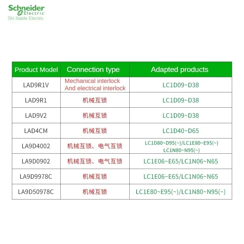 Schneider Contactor Accessories Interlocking Module LA9D4002 Mechanical Interlocking Electrical Interlocking Adapter LC1D80-D95