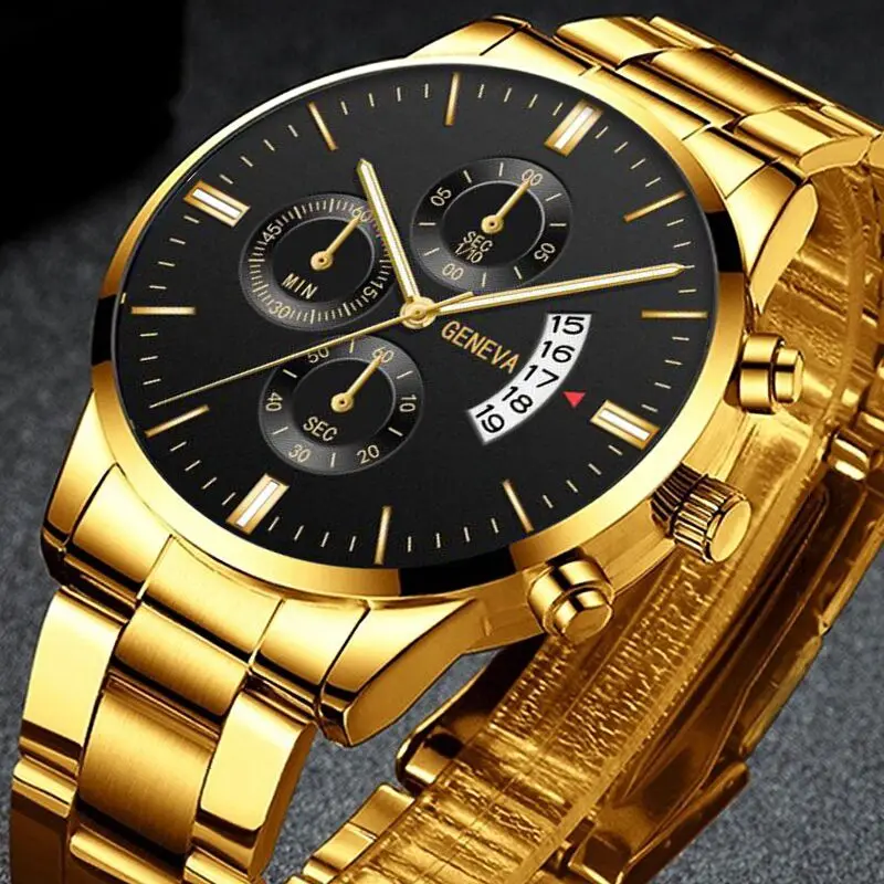 Fashion Relogio Masculino Golden Color Watches Men Male Clock With Calendar Full Steel Quartz Wristwatch Exquisite Relojes Saati