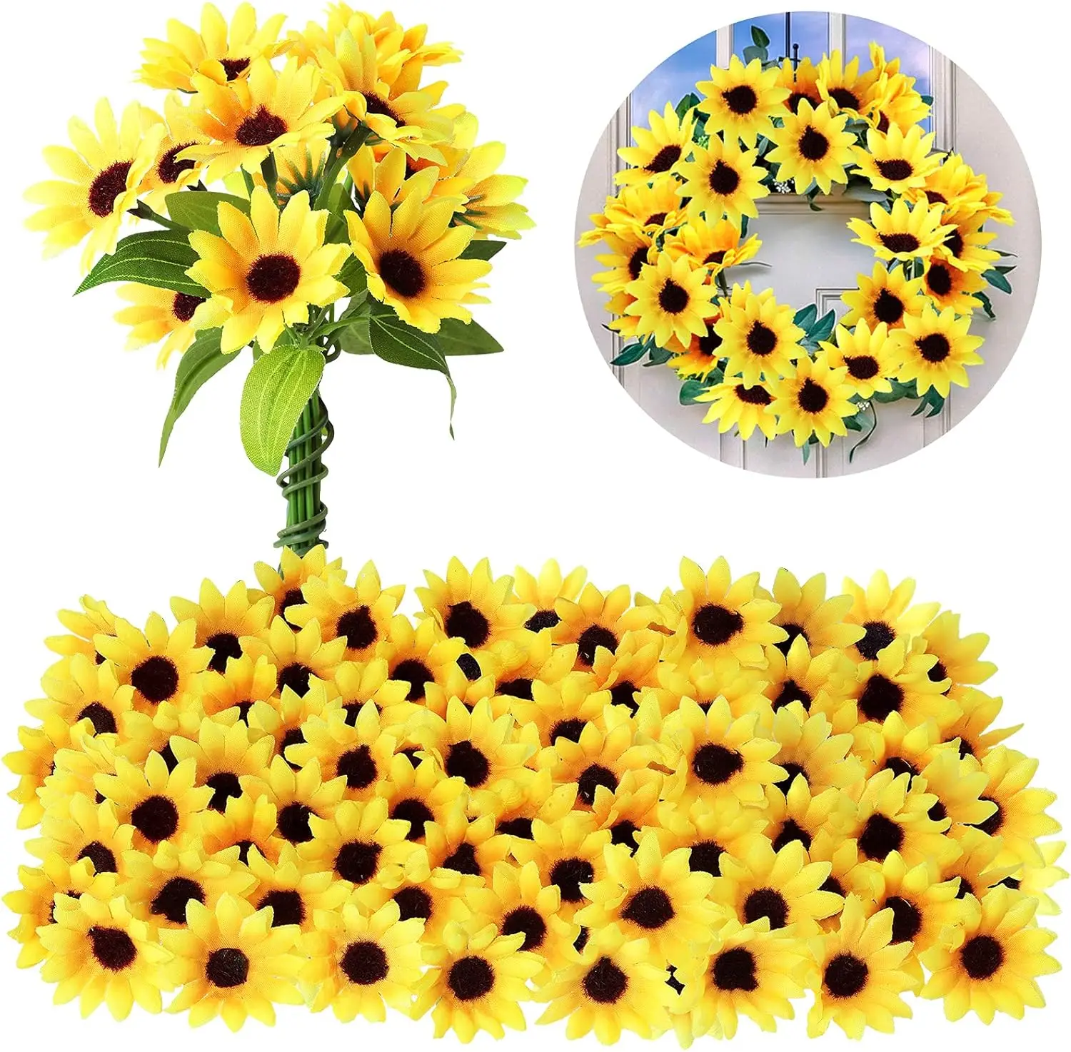 

Mini Artificial Sunflower Heads with Iron Wire for Home Party Decoration Wedding Decor, Bride Holding Flowers Centerpieces