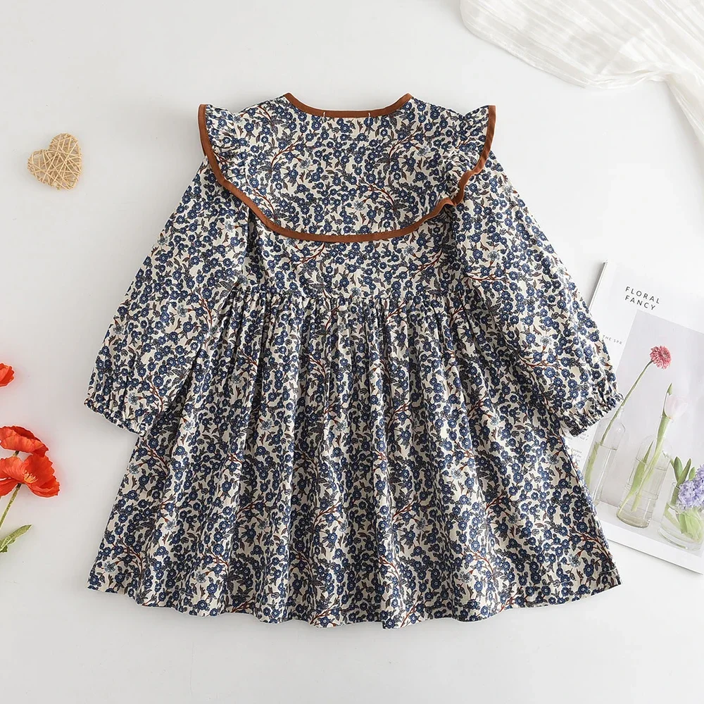 2-6 Year Old Girls' Clothes Lapel Long Sleeved Floral Princess Dress Casual Countryside Style Daily Outdoor Wear Korean Version