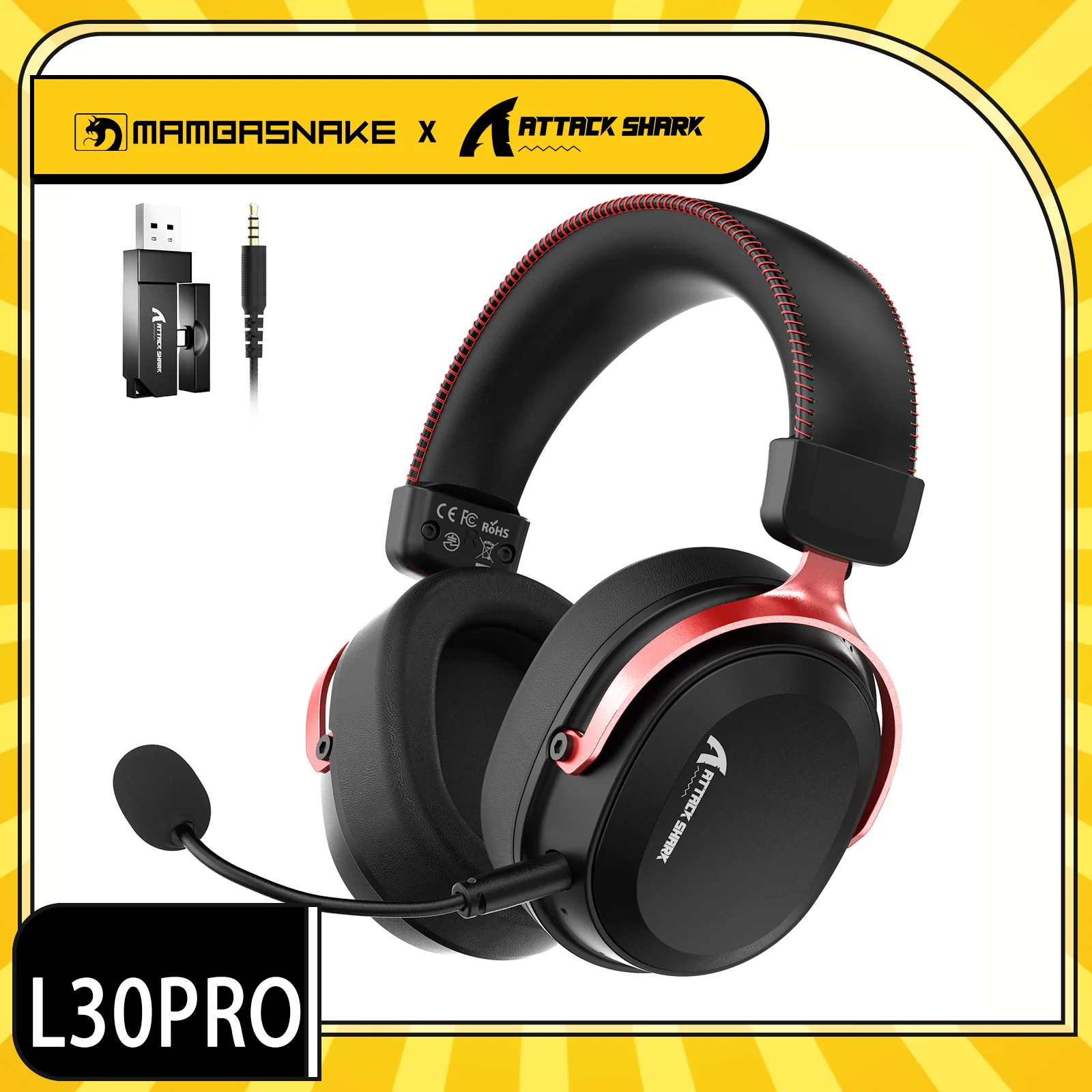 

Беспроводная игровая гарнитура ATTACK SHARK L30PRO, объемный звук 7.1, 50-мм динамики, низкая задержка 20 мс, съемный микрофон с шумоподавлением