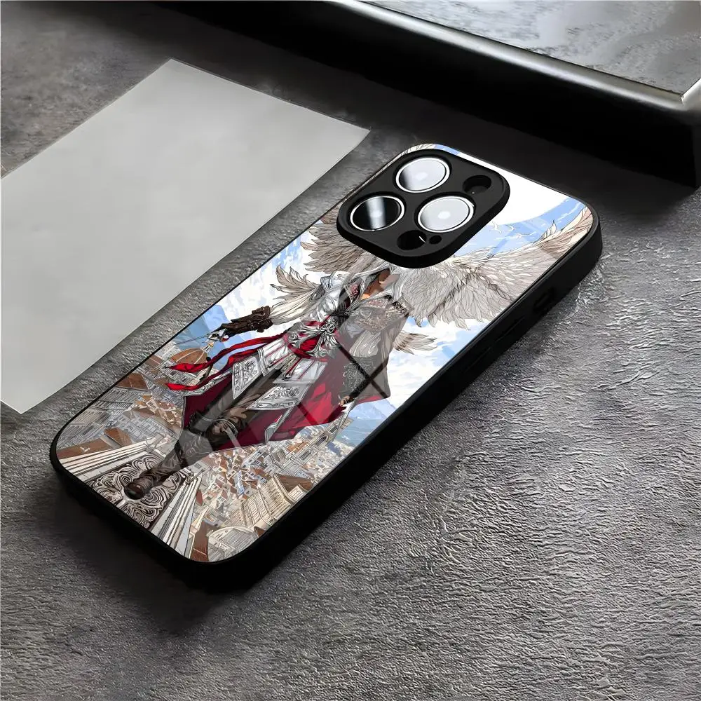 حافظة هاتف Assassin S Creed لهاتف آيفون 17 Air 16 E Pro Max 15 14 13 Mini 12 Pro 11 Max Plus غطاء زجاجي أسود #1