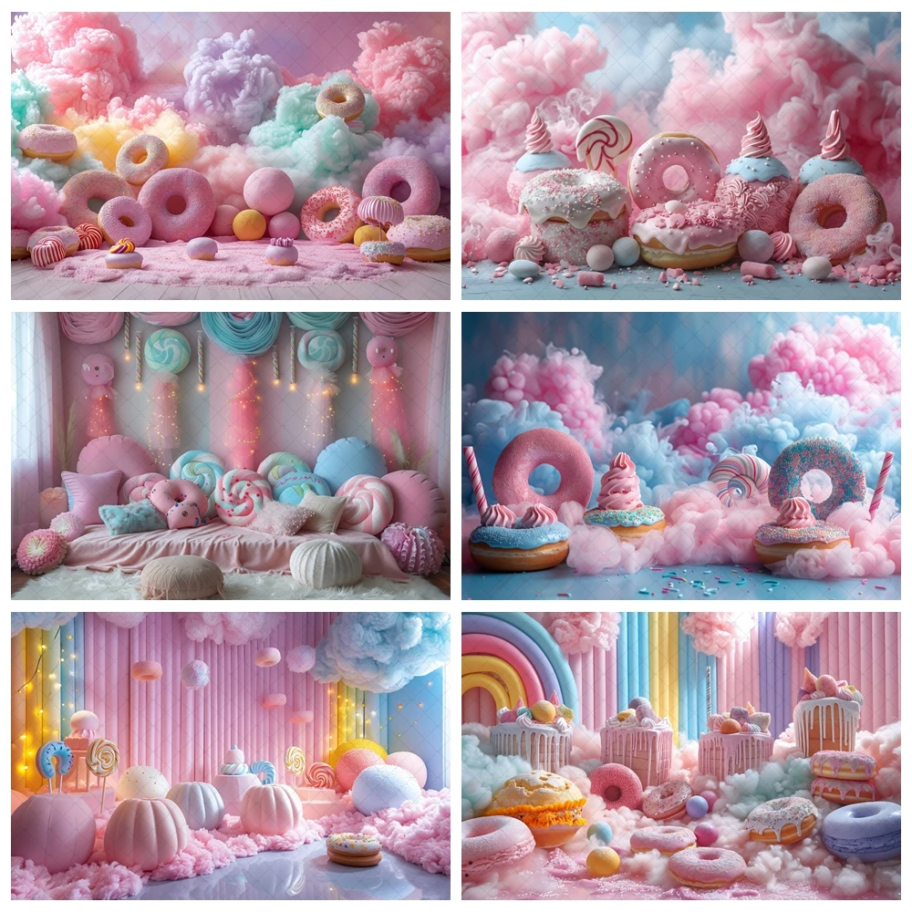 

Donut Photography Background Girls Baby Show Backdrop Ice Cream Candy Grains Decor Newborn Girl Cake Smash Photo Decoration