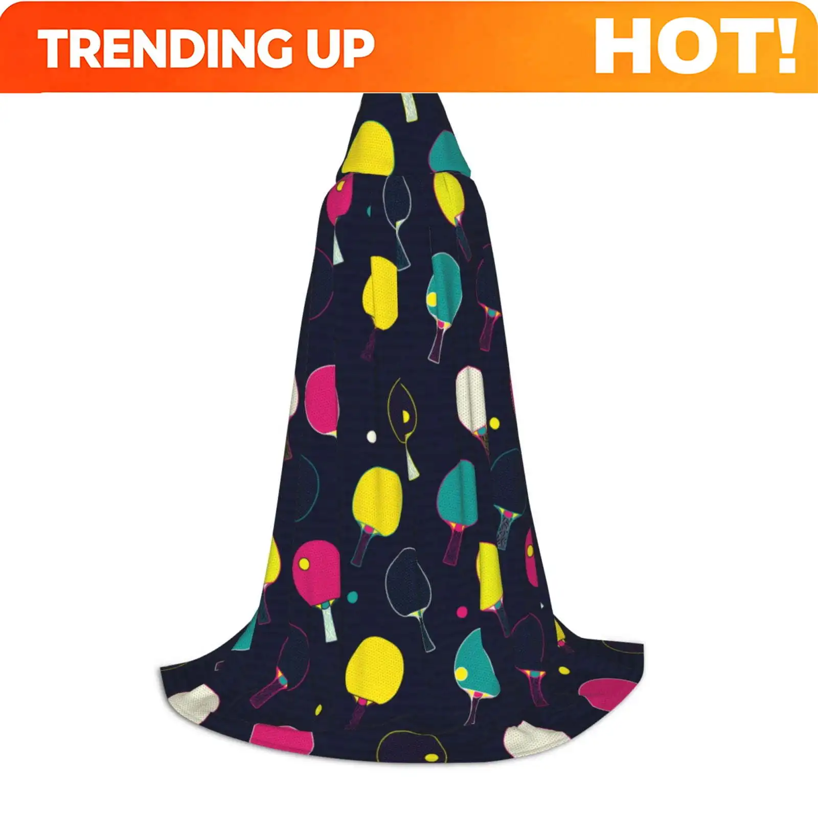 Customization Honeii Colorful Ping Pong Rackets Print Poncho Cape, Cloak Coat, Snuggly Hooded Wearable Blanket, Hooded Cape For