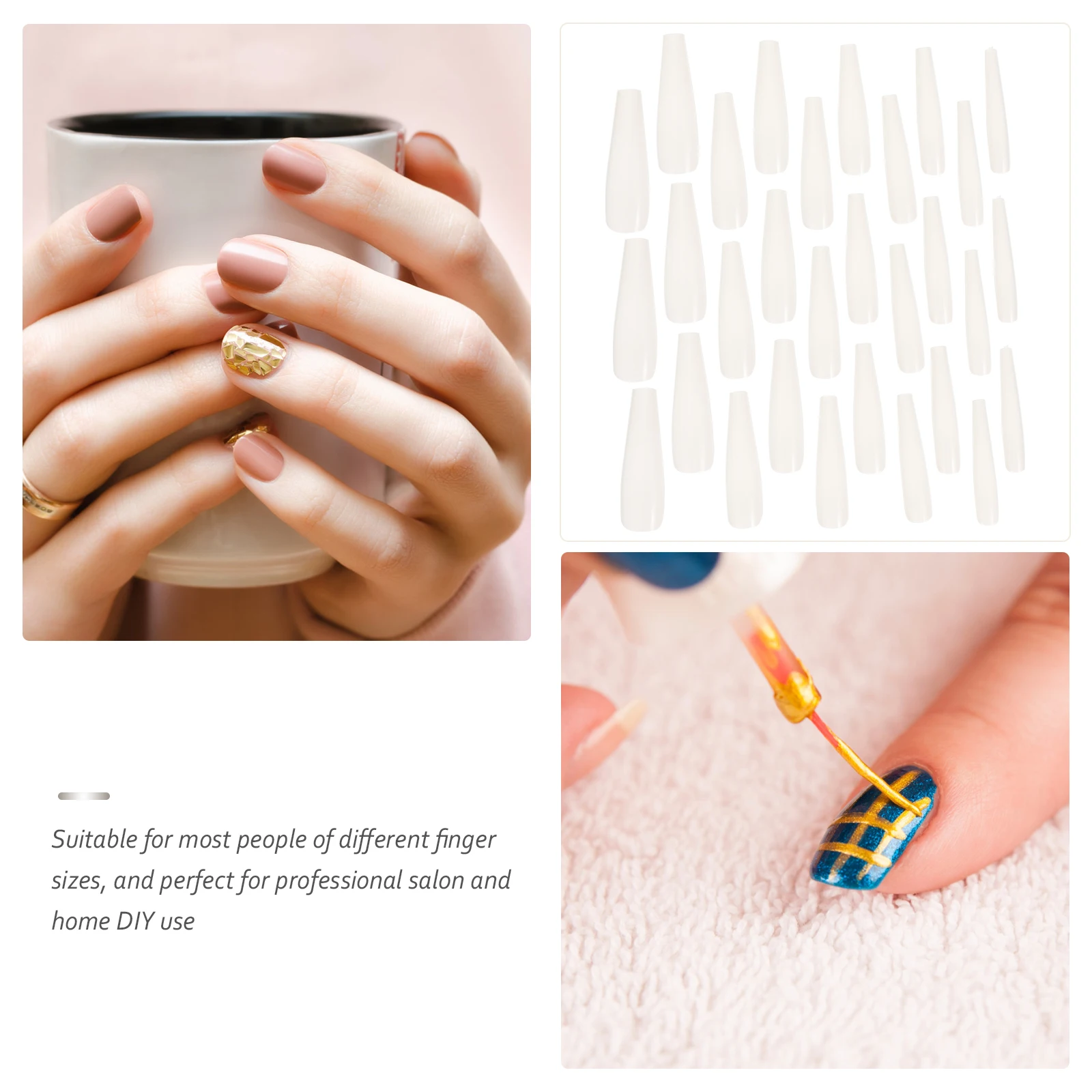 

500pcs Ballet False Nails Fake Stickers ABS Long Coffin Nails Tips Durable Fingernail Decor for DIY French Style Nail Art Salon