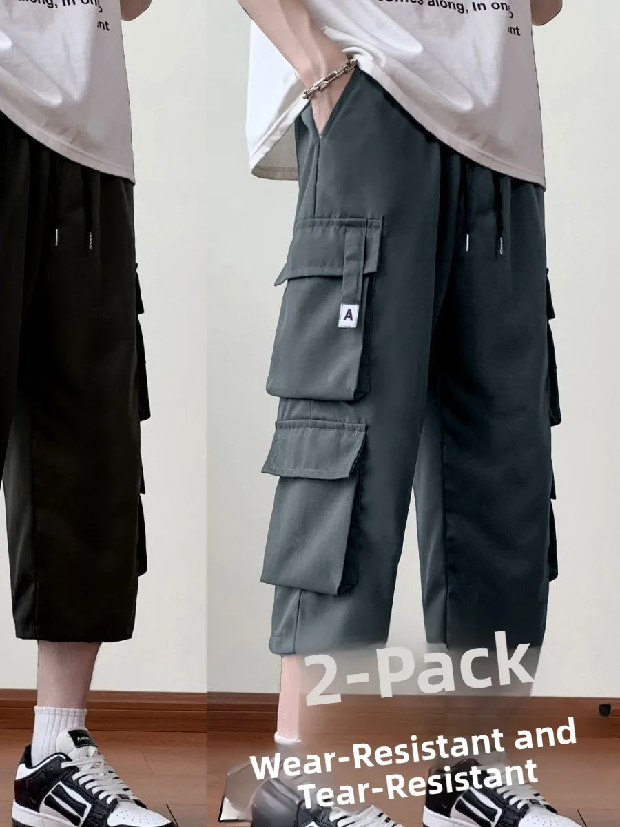 

Повседневная рабочая одежда, мужские летние тонкие свободные модные прямые брюки для отдыха, универсальный бренд, неэластичное полиэфирное волокно