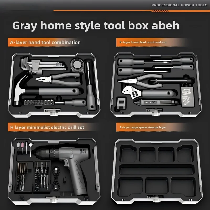 Toolbox Tool Set, Multi-functional Electrician Hardware Repair Power Tools, Complete Universal Electric Drill