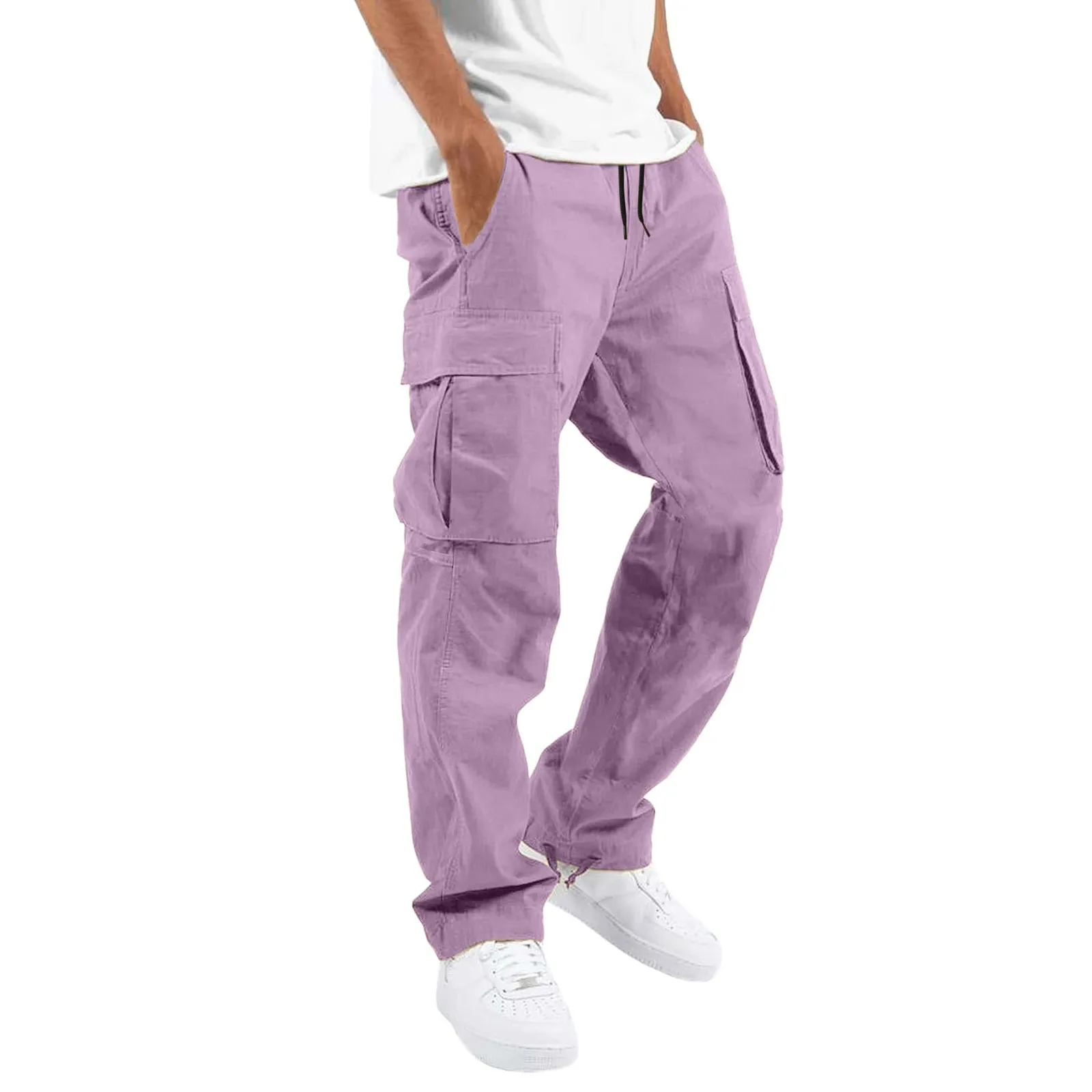 Pantalon cargo monochrome pour homme, jambe large, pantalon de survêtement droit, esthétique Y2K, sports de plein air, fjadt