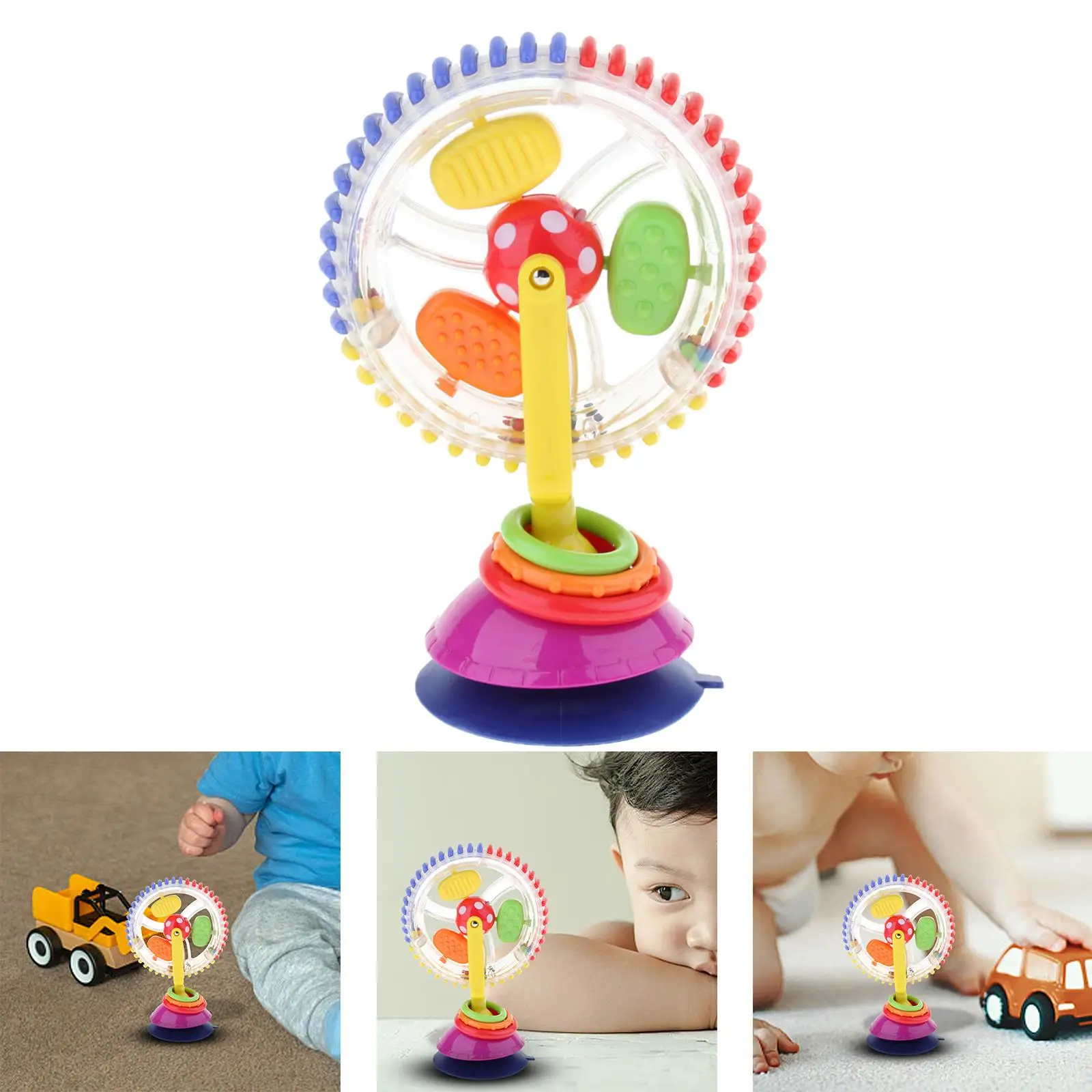 

Small Size Plastic Wheel Windmill Toy fro Baby and Infant, Suction , Suitable for Stroller, Desk and Playing