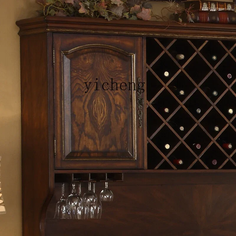 b11- European solid wood four-door wine cabinet American marble bar counter wine cabinet living room old dining side cabinet