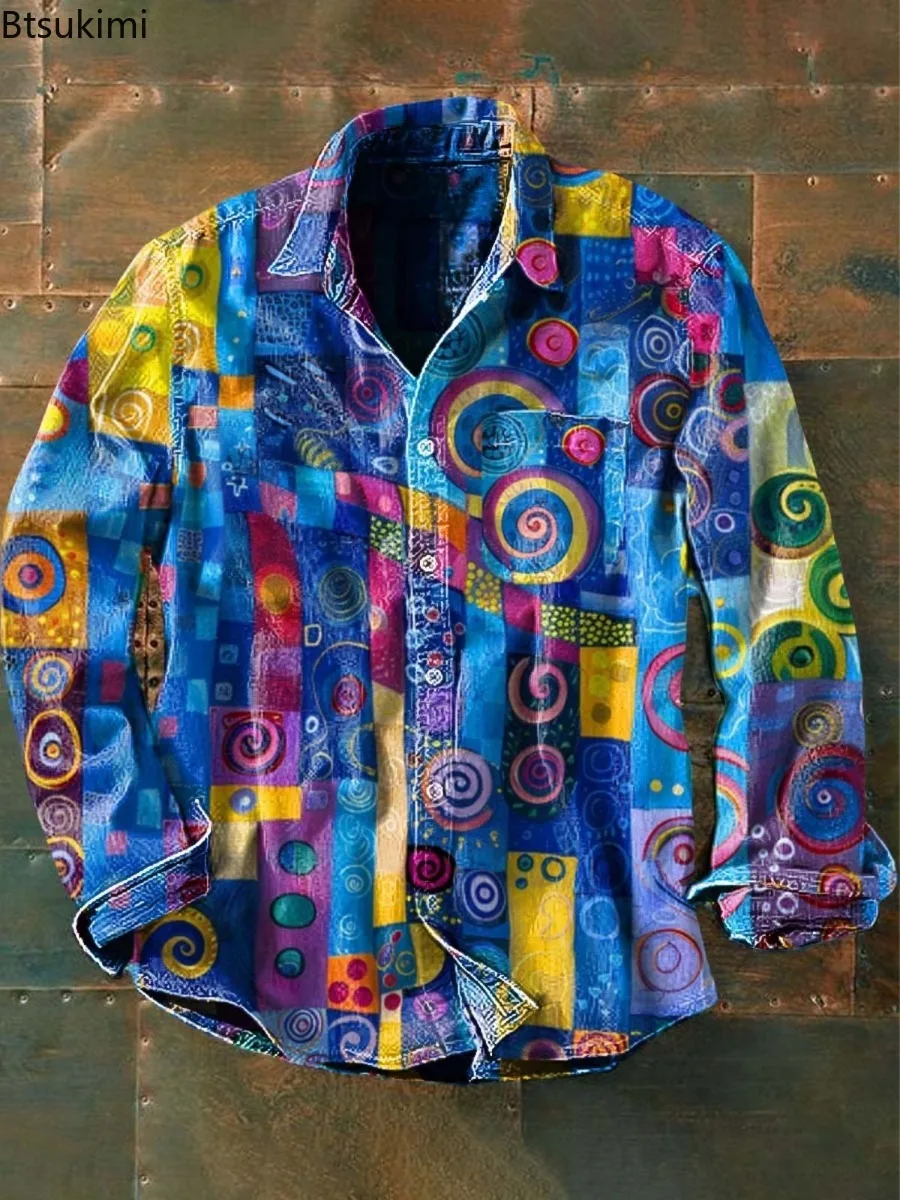 2025 New Men's Vintage Casual Shirts 3D Print Loose Casual Lapel Shirt Jackets Male Streetwear Spring Autumn Long Sleeve Shirts - Image 6