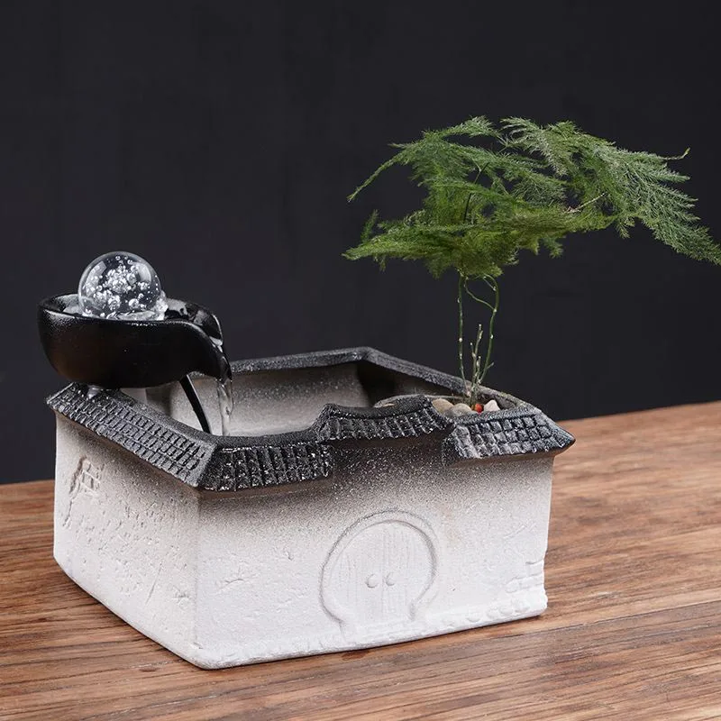 Creative Lotus Fountain Water Tank Living Room Spray Water Humidification Drinker Fish Tank Decoration Office Desktop Ornament