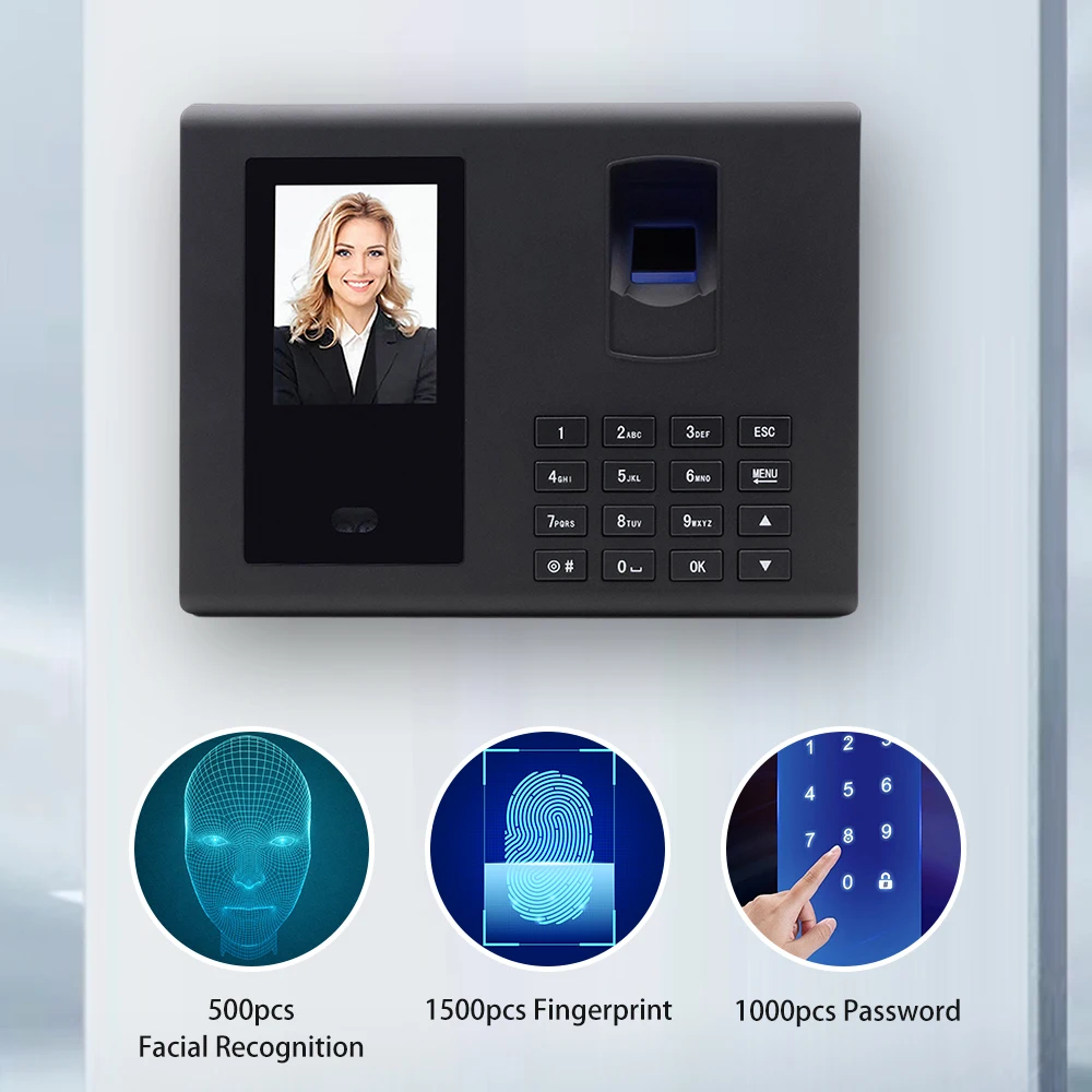 Biometric Time Clock Attendance Machine for Employees Access Control Machine Support Fingerprint/ Password/ Facial Recognition