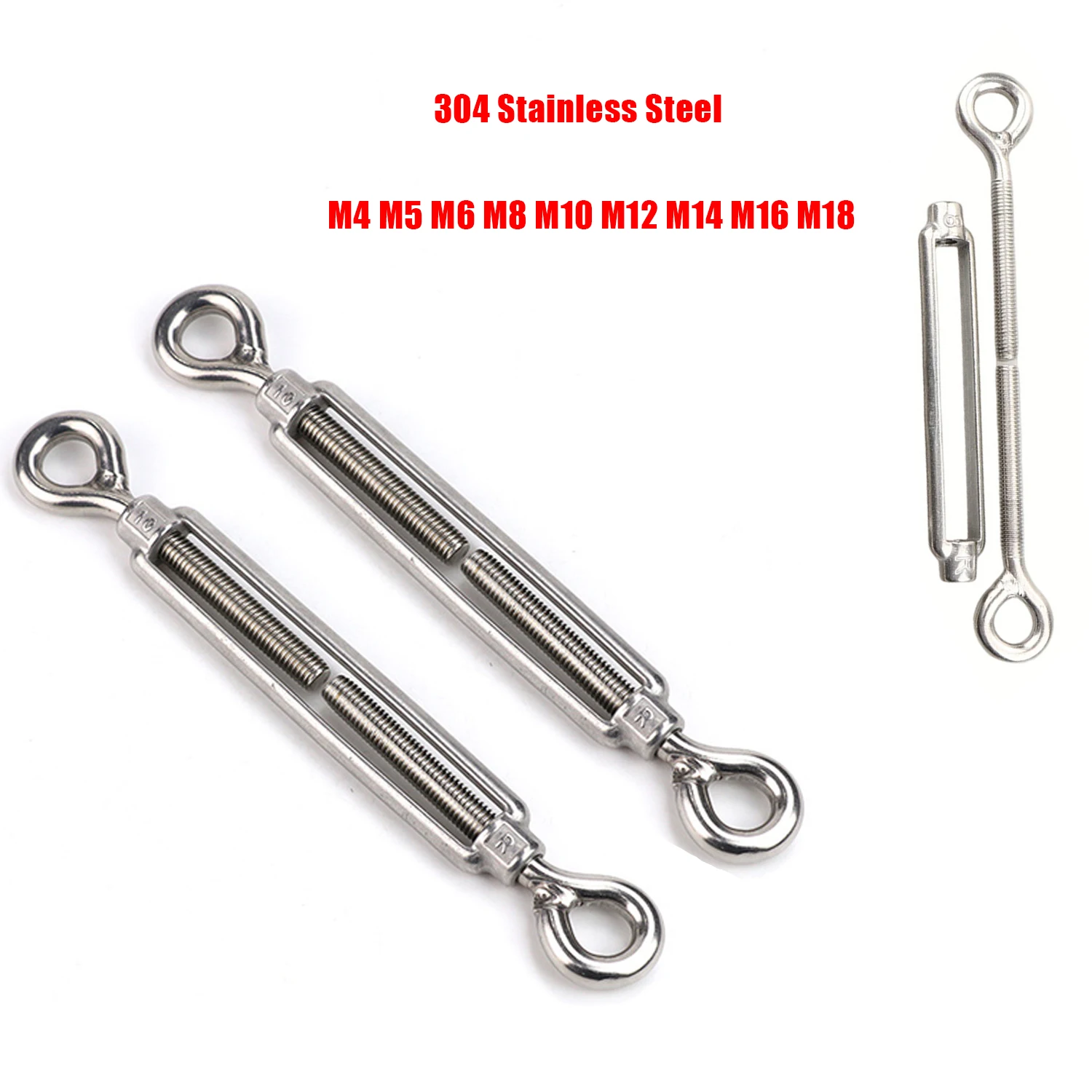 2-5PCS Hook And Eye OO Type Turnbuckle Size Stainless Steel 304 Heavy Duty Rigging Sailing Hardware Turnbuckle Wire Rope Tension
