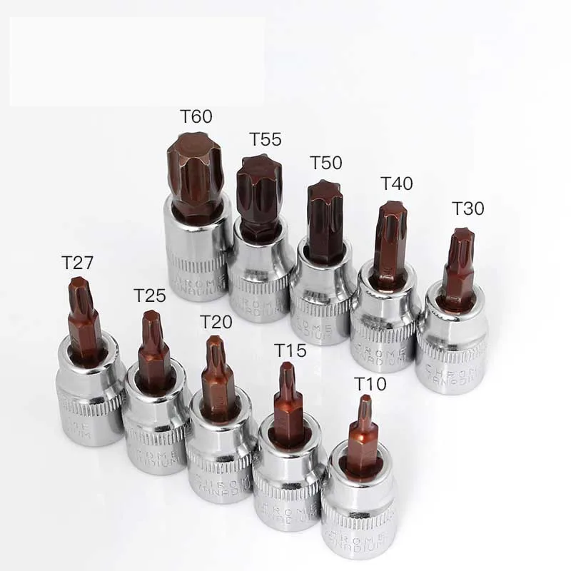 10pcs/set 3/8 inch Torx Screwdriver Bit Set Drive Socket Head Screwdriver CR-V Material Tool T10 T15 T20 T30 T40 T45 T50 T55 T60