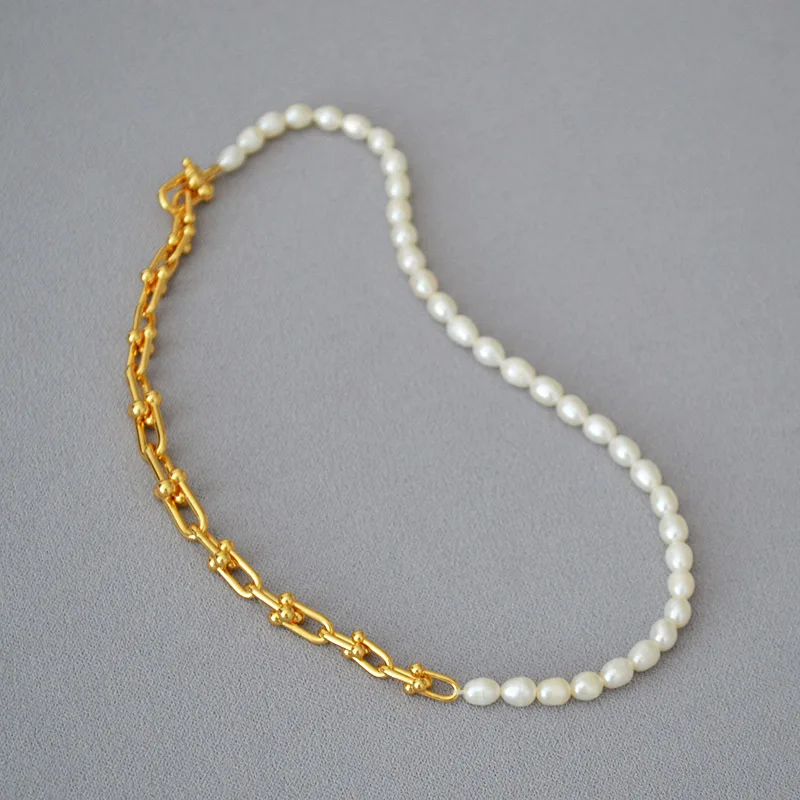 

Крутое градиентное U-образное ожерелье, колье с подвеской, Пресноводный Жемчуг, позолоченное Латунное ожерелье