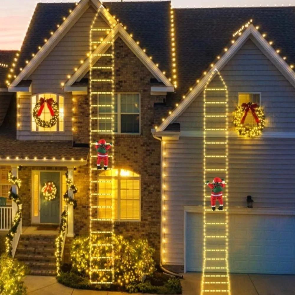 Decoración navideña 2025, escalera de escalada de Papá Noel, decoración de habitación, hogar, jardín al aire libre, adorno de árbol de Navidad, regalo LED