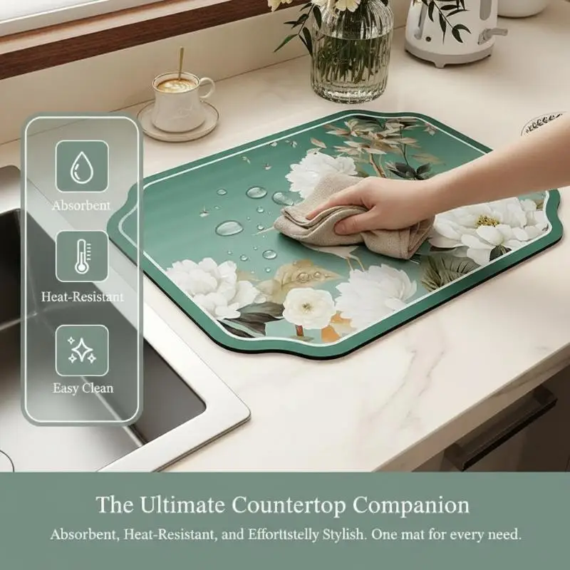 30x40cm Vintage Bird Floral Print Kitchen Drying Mat Absorbent Non Slip For Kitchen Sink Countertop Coffee Table Dining Table