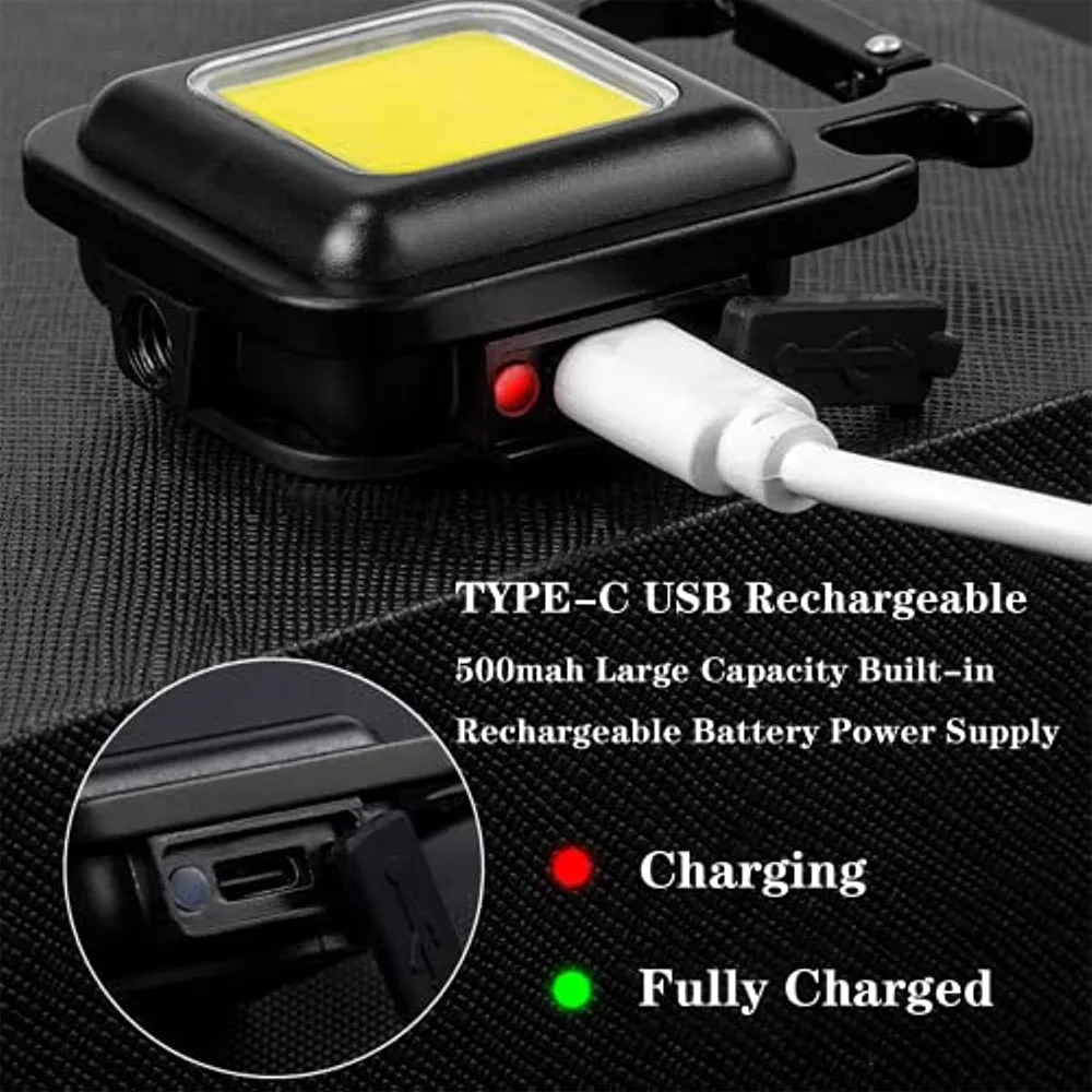 LED COB Flashlights Light Keychain Work Light Lamp Multifunctional Rechargeable Portable Flashlight Outdoor Camping Corkscrew