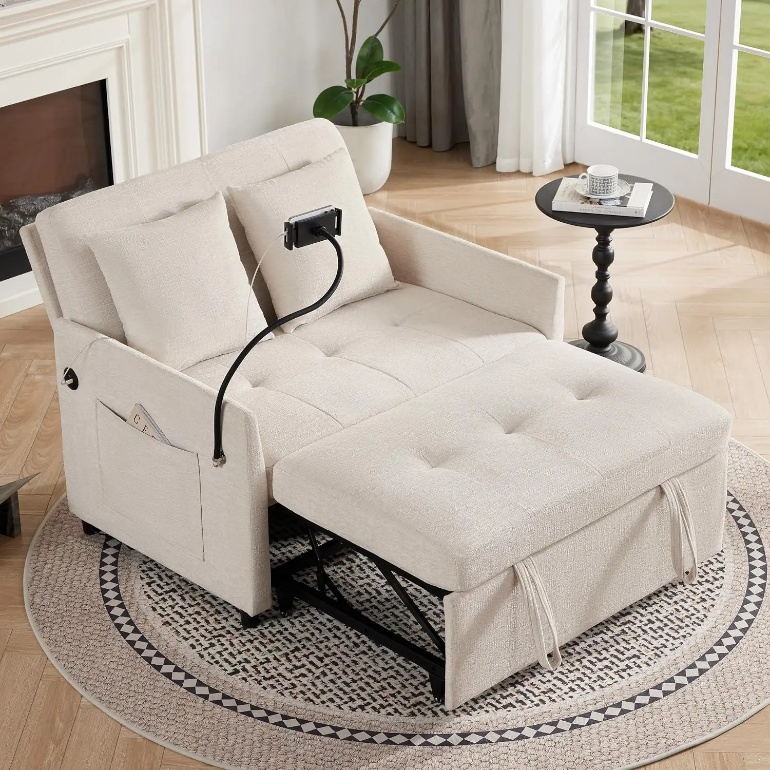 Loveseat Sleeper Sofa Pull Out Bed Beige Living Room 2 Seater, Customized