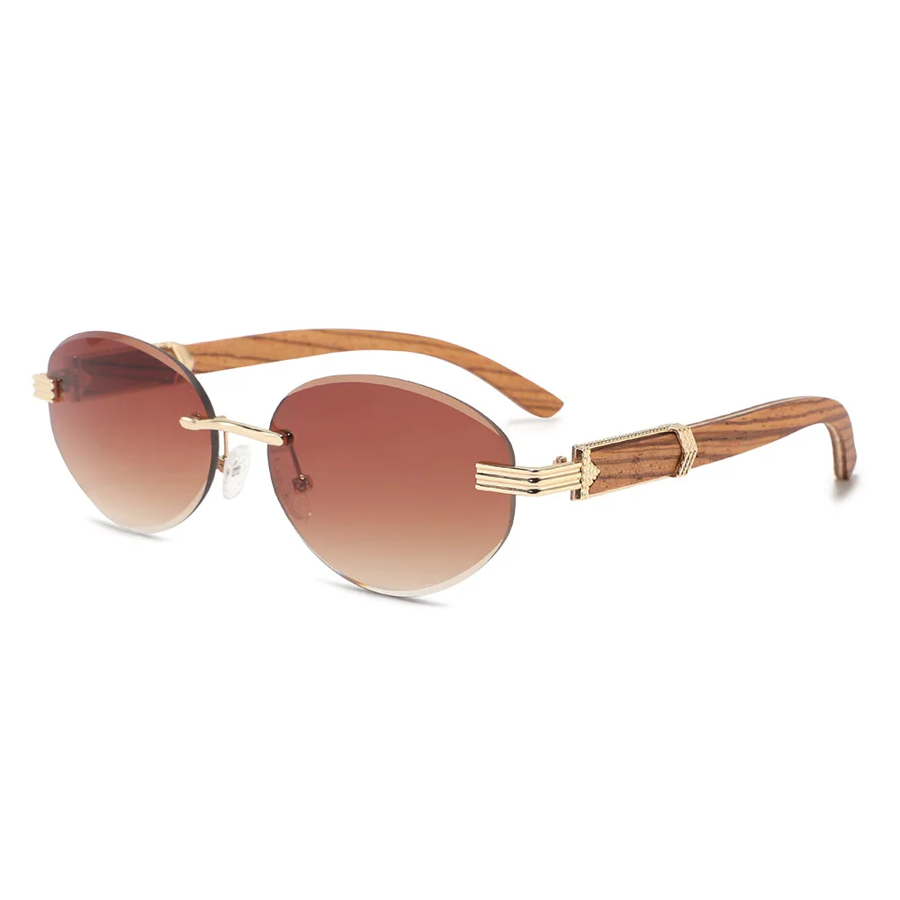 

Bamboo Wooden Rimless Oval Sunglasses Women Luxury Small Frame Polarized UV400 Fashion Outfit Sun Protection Glasses
