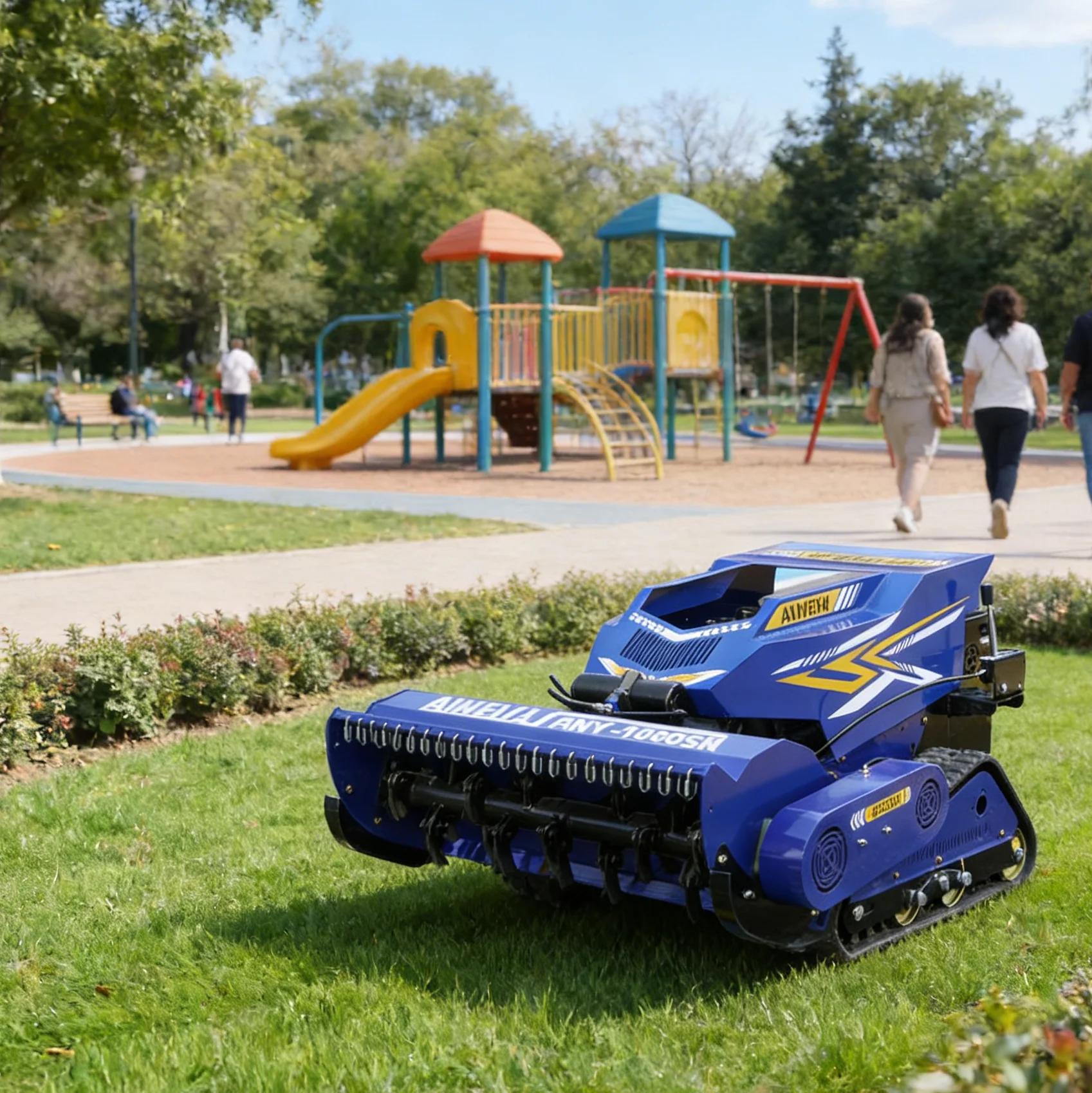 Customized Remote controlled automatic tracked lawn mower robot with cutting width ranging from 800mm to 1000mm
