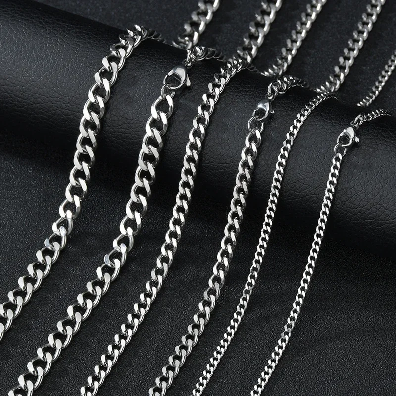 HIYEE Basic Punk Stainless Steel 5-8mm Curb Cuban Necklaces For Men Women Gold Color Link Chain Chokers Solid Metal Jewelry