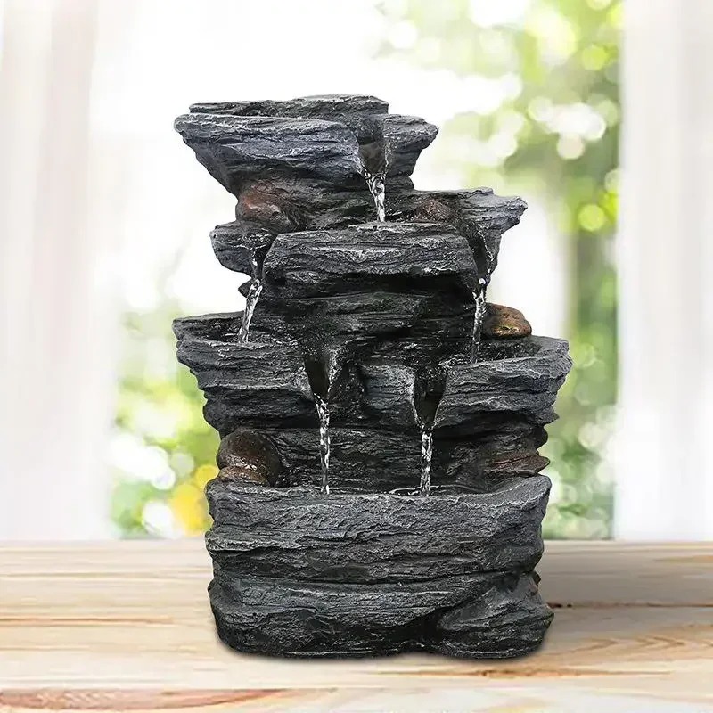 Relaxing water Sound 5-Step Rock Falls Indoor Waterfall garden outdoor decor  rock tabletop fountain with led Light