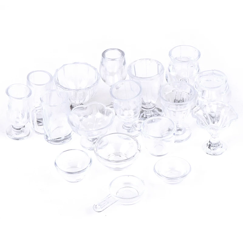 17Pcs 1:12 Dollhouse Miniature Transparent Tableware DIY Kitchenware Set Plastic Clear Dinnerware Toys for Doll House Decor view 2