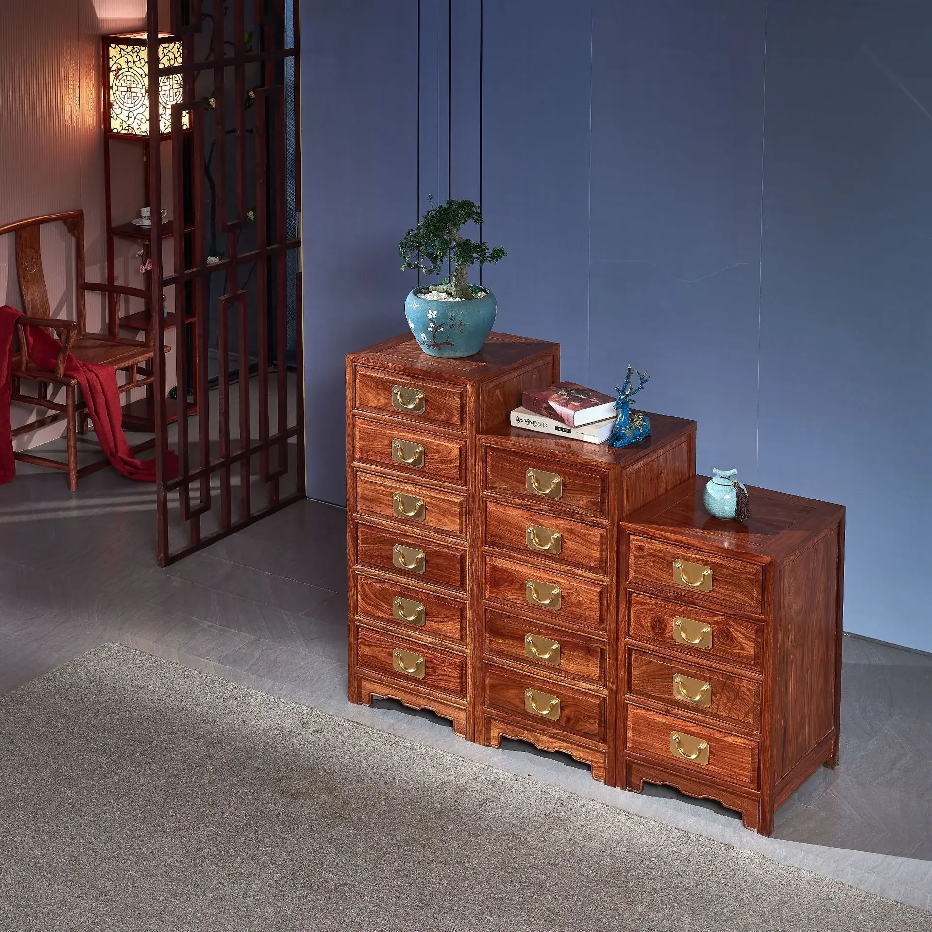Armoire à tiroirs en bois de santal rouge hérisson d'acajou, nouvelle commode chinoise, armoire haute et basse, bureau plus