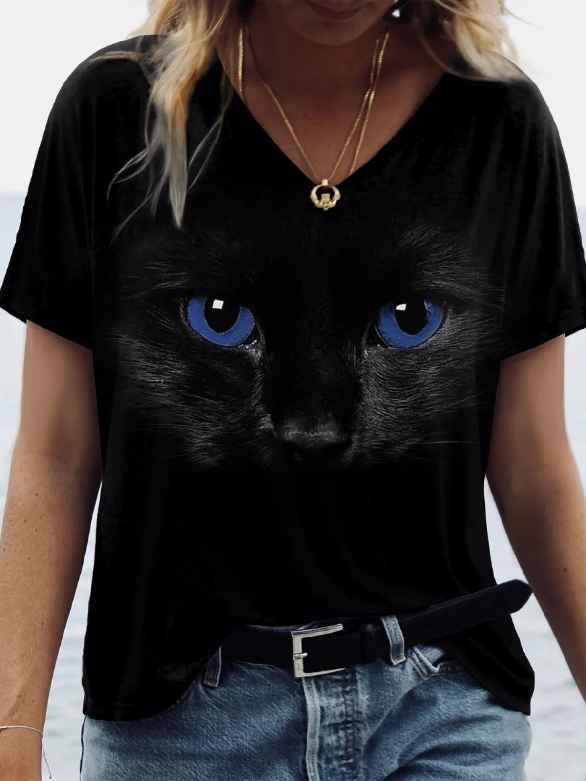تي شيرت مطبوع ثلاثي الأبعاد بقصة ضيقة ort Sve تي شيرت Street Sle round Ne Summer Top للشابات