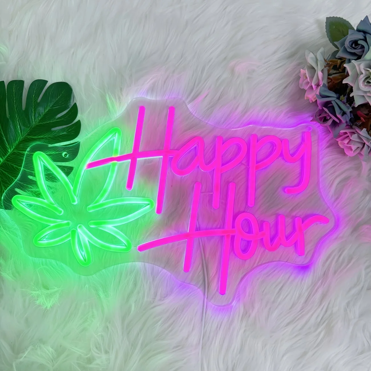Happy Hour Neon Sign for Wall Decor, Dimmable Led Sign Lights for Bar Bedroom Wall Party Decor,Wedding Birthday Party Decoration