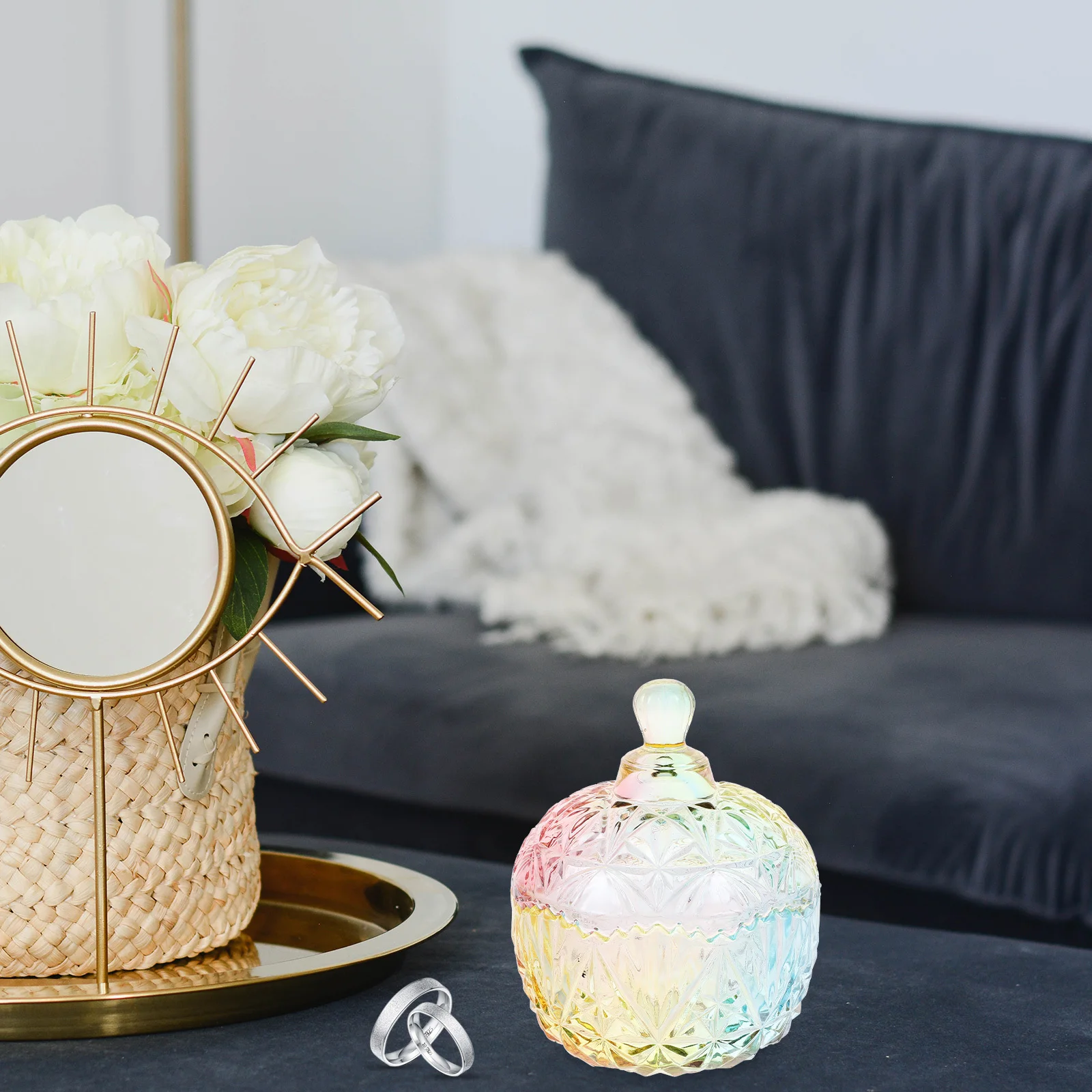 صندوق مجوهرات برطمان الحلوى، حاوية تخزين ملونة مبتكرة، تصميم أنيق، حجم صغير، مثالي للأقراط والخواتم والخرز الصغيرة