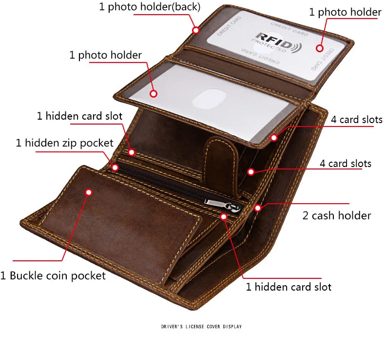 Name Angepasst Männer RFID Brieftaschen Hohe Qualität Echtes Leder Retro Männlichen Münzfach Karte Halter Geld Tasche Männer Geldbörsen Für Geschenk – Detail 9