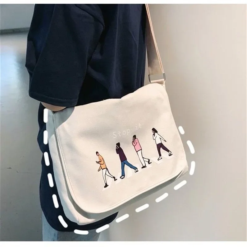 

Canvas Shoulder Crossbody Bag for Women 2025 Cotton Cloth Student Satchels Unisex Cross Body Large Woman Shopping Messenger Bags