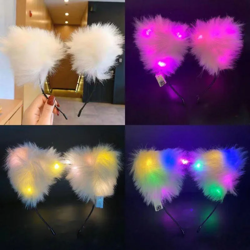 Soft Plush Lady Light-Up Cat Ears Headband Glowing Led Hair Band For Wedding Birthday Halloween Holiday Party Headwear Gifts