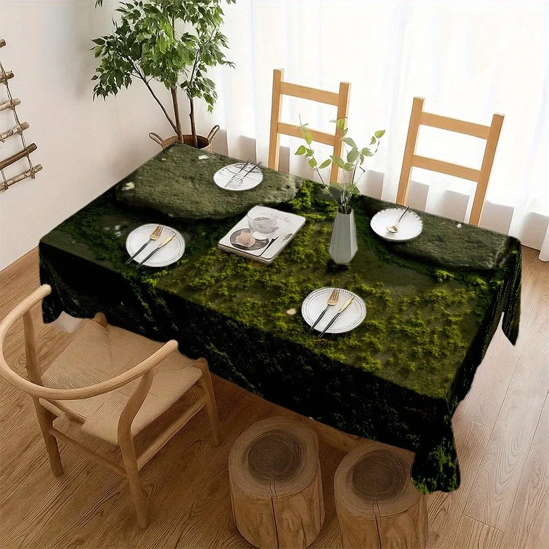 A soft, fashionable and beautiful tablecloth with a pattern of moss-covered stones.