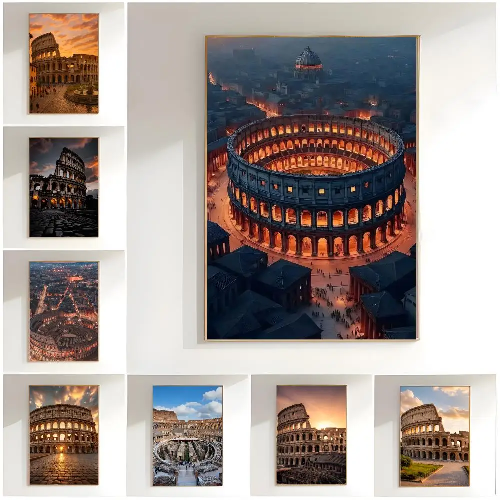 scenic landmark r-rome colosseum Poster Classic Wall Art  Home Decor  Peel and Stick Unframed