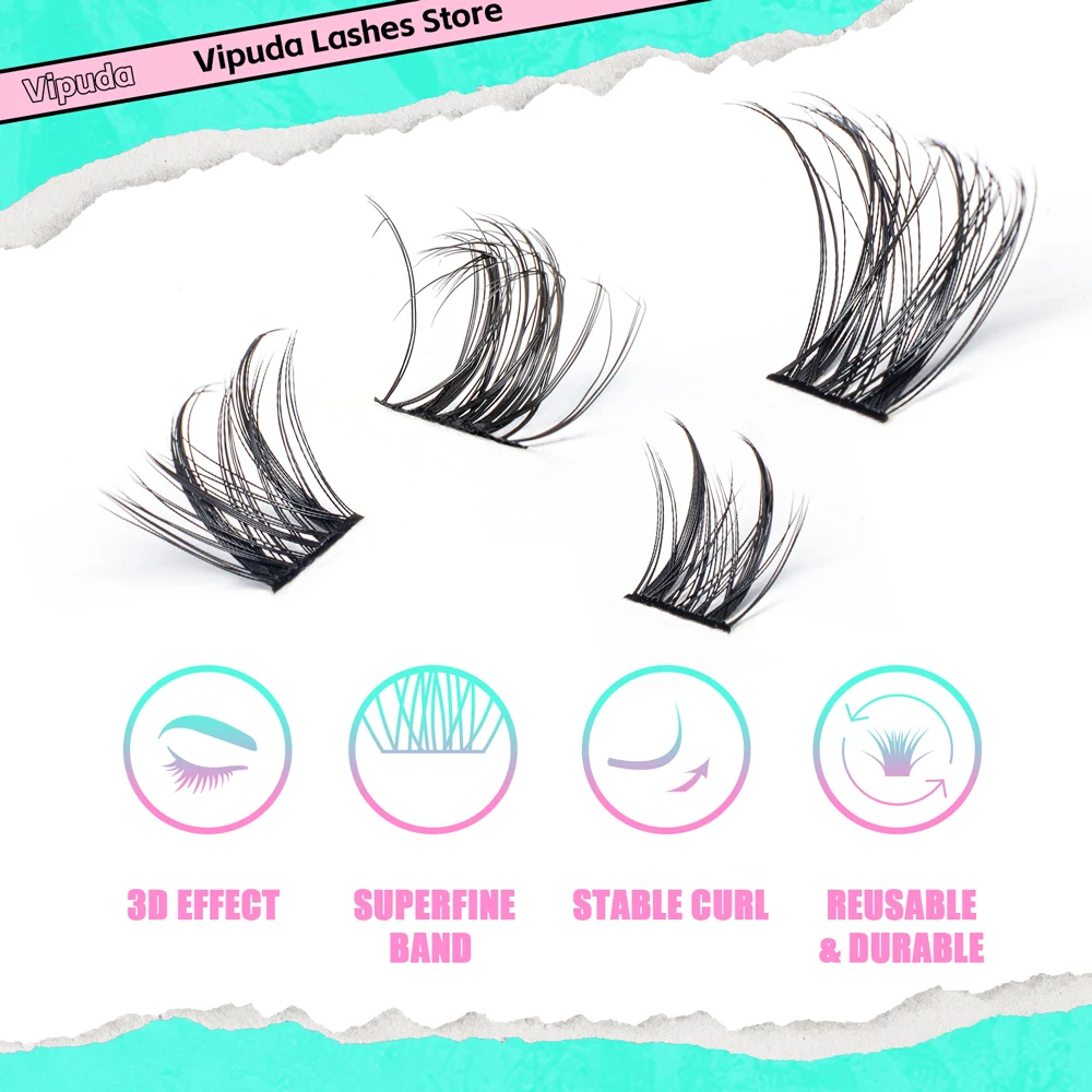 Vipuda Cluster Lashes Mixed Length DIY Eyelash Segmented Eyelashes Volume Individual Lashes Soft Fluffy Faux Mink Lashes