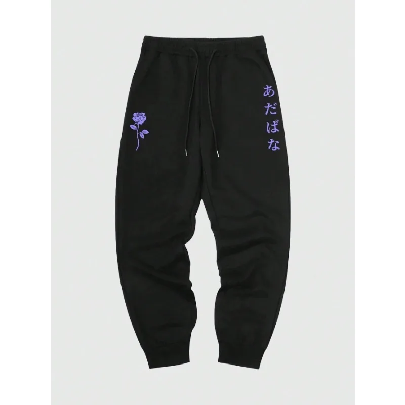 

Повседневные универсальные женские брюки с фиолетовым цветочным принтом и буквенным принтом, модные модные брюки в стиле хип-хоп с карманами на шнурке, женские спортивные штаны