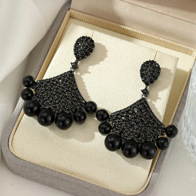 

Bilincolor модные черные секторные геометрические серьги для женщин