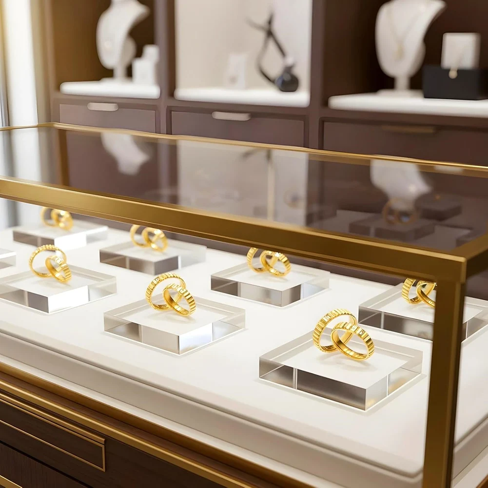 A18P-For Display Stand For Jewelry- For Display Pedestal Base 4 Pieces 6 X 6 X 1 Inch Clear Acrylic Square Blocks Cubes Polished